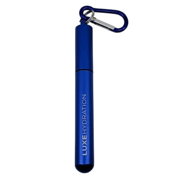 LUXE HYDRATION Telescopic Metal Straw Silver Blue Key Chain Case Reusable NWT - Picture 2 of 5